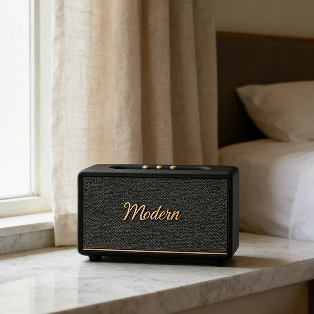 NEVORA Retro Bluetooth Speaker 60W Powerful Sound Dolby Surround Deep Bass Classic Knob Design - Black