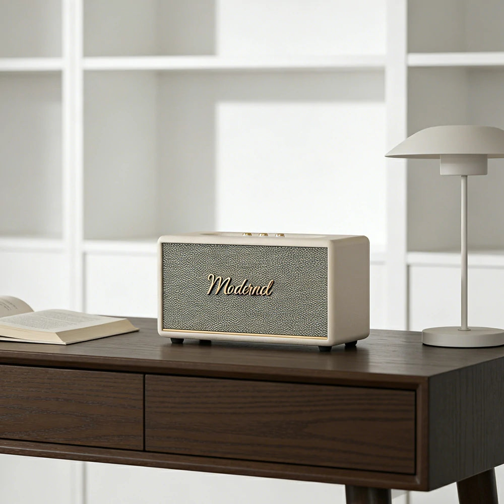 NEVORA Retro Bluetooth Speaker 60W Powerful Sound Dolby Surround Deep Bass Classic Knob Design - White