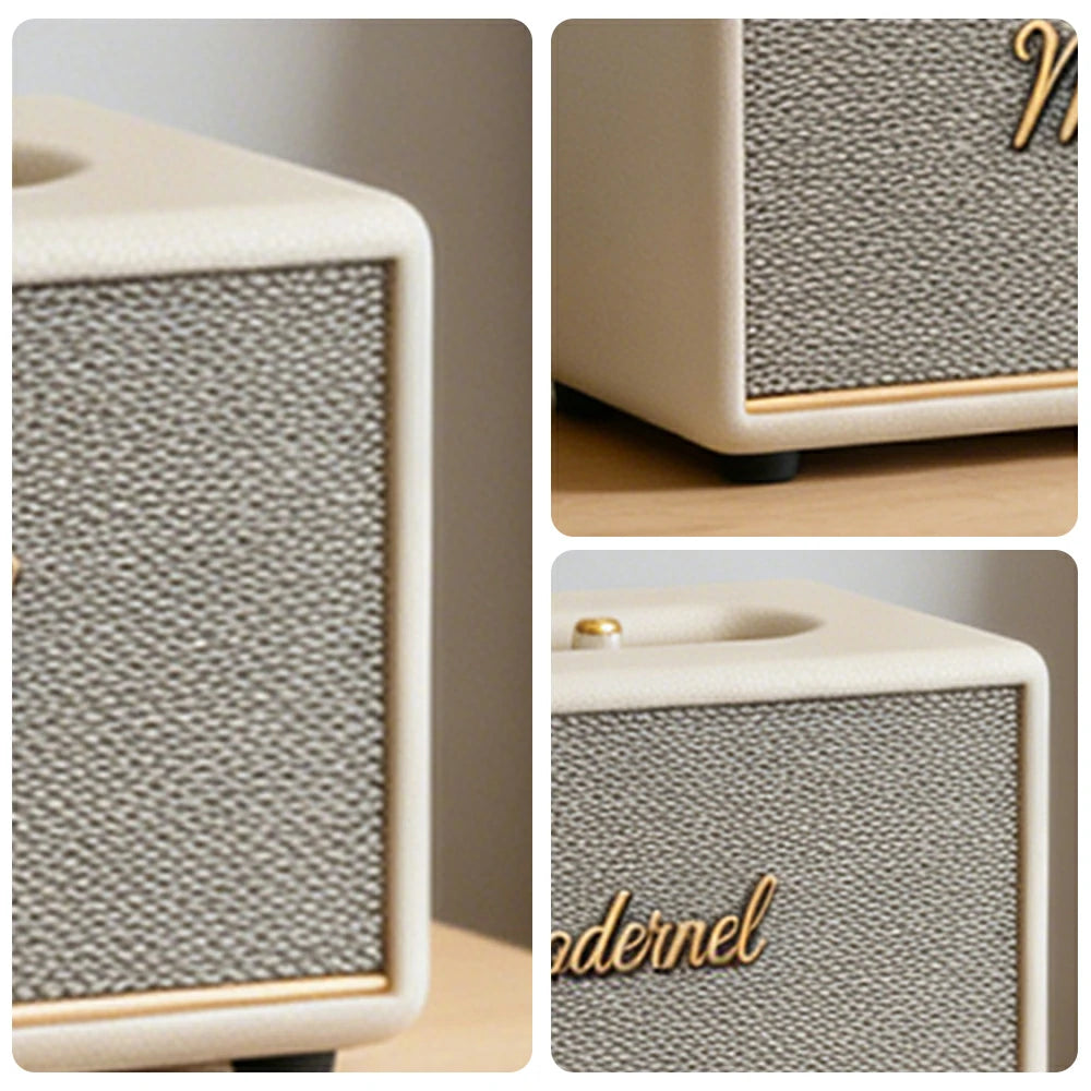 NEVORA Retro Bluetooth Speaker 60W Powerful Sound Dolby Surround Deep Bass Classic Knob Design - White