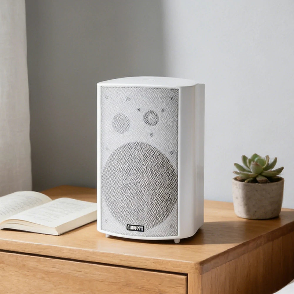 NEVORA Wireless Wall Mounted Speaker Long Range Signal Microphone Input ABS Commercial Design - White