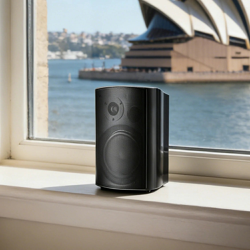 NEVORA Wireless Wall Mounted Speaker Long Range Signal Microphone Input ABS Commercial Design - Black