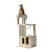 PAWORA White Rock Cat Tree - 92cm Compact Condo Tower with Round Capsule & Sisal Scratching Board - White