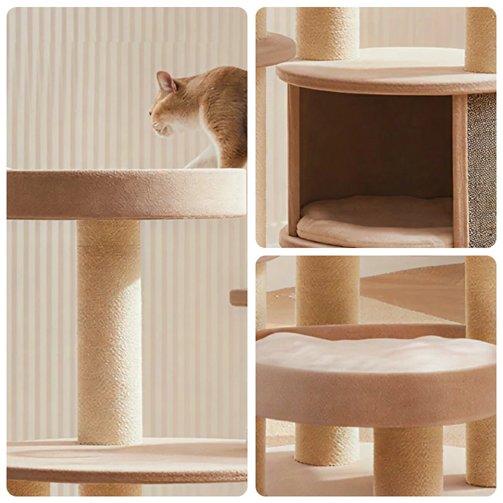 PAWORA Forest Cat Tree - 165cm Multi-Level Tower with Cat Condo, Hammock & Transparent Nest - Beige