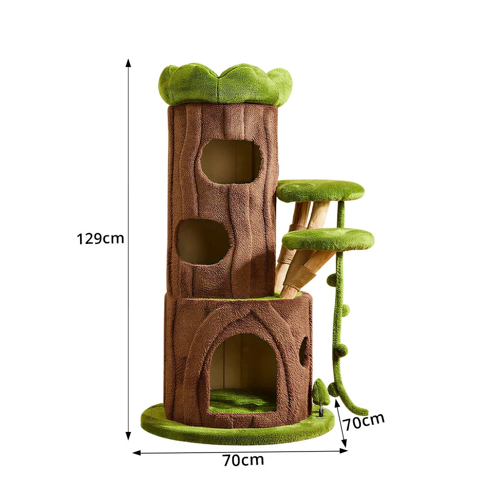 PAWORA Jungle Cat Tree - 129cm Forest-Style Multi-Level Cat Condo with Sisal Scratching Area - Green Brown