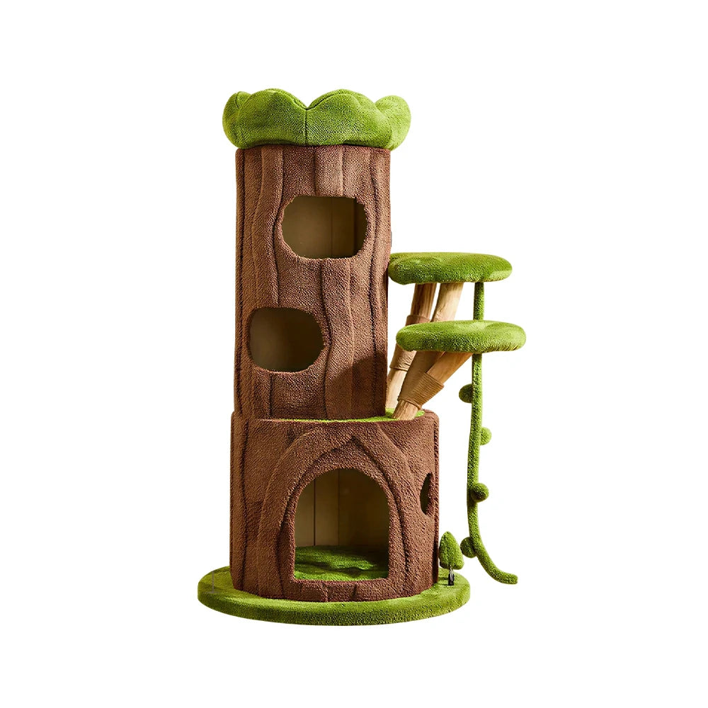 PAWORA Jungle Cat Tree - 129cm Forest-Style Multi-Level Cat Condo with Sisal Scratching Area - Green Brown