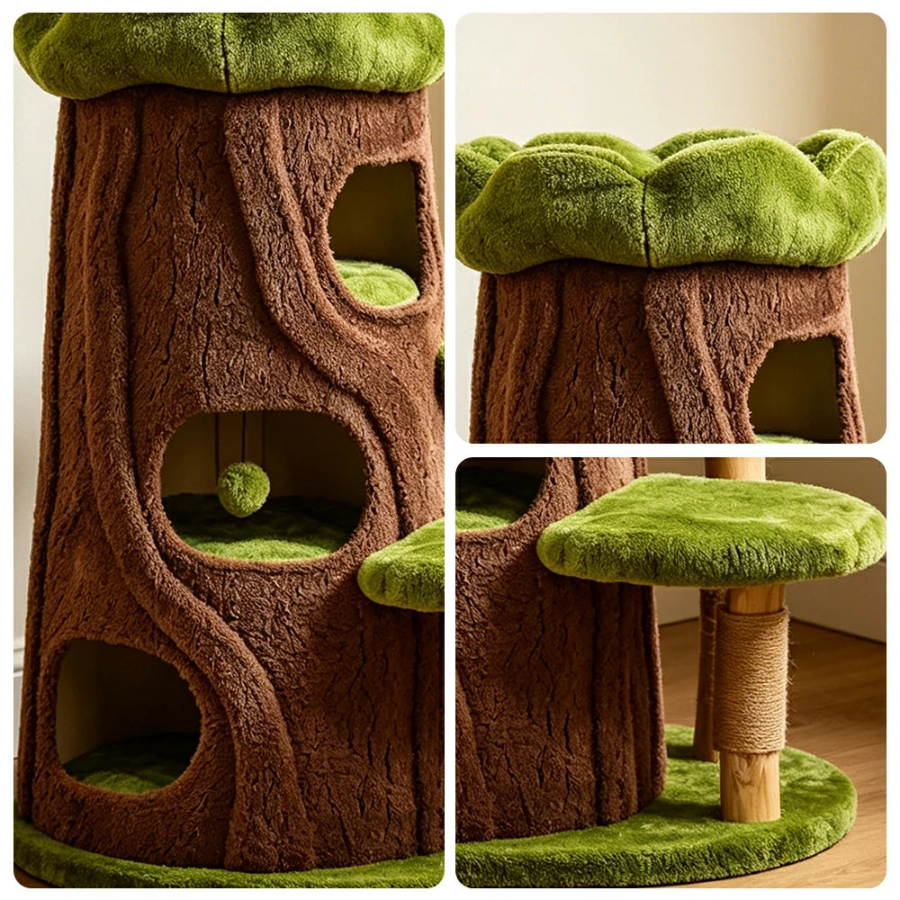 PAWORA Jungle Cat Tree - 100cm Forest-Style Cat Condo Tower with Sisal Scratching Post - Green Brown