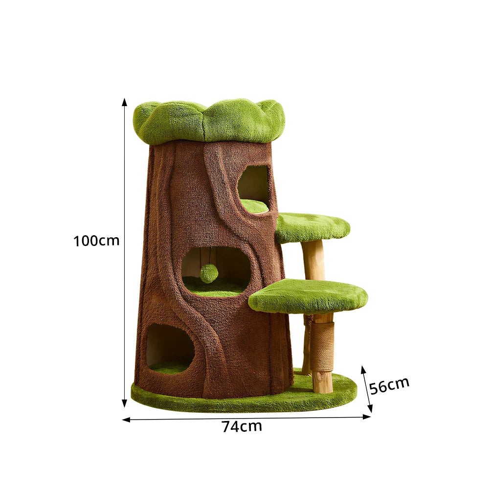 PAWORA Jungle Cat Tree - 100cm Forest-Style Cat Condo Tower with Sisal Scratching Post - Green Brown