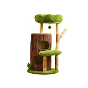 PAWORA Jungle Cat Tree - 111cm Forest-Style Cat Condo Tower with Natural Wood Scratching Posts - Green Brown