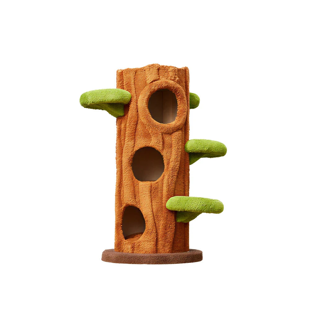 PAWORA Treehouse Cat Tree - 124cm Forest-Style Cat Condo with Tree Trunk Design - Green Brown