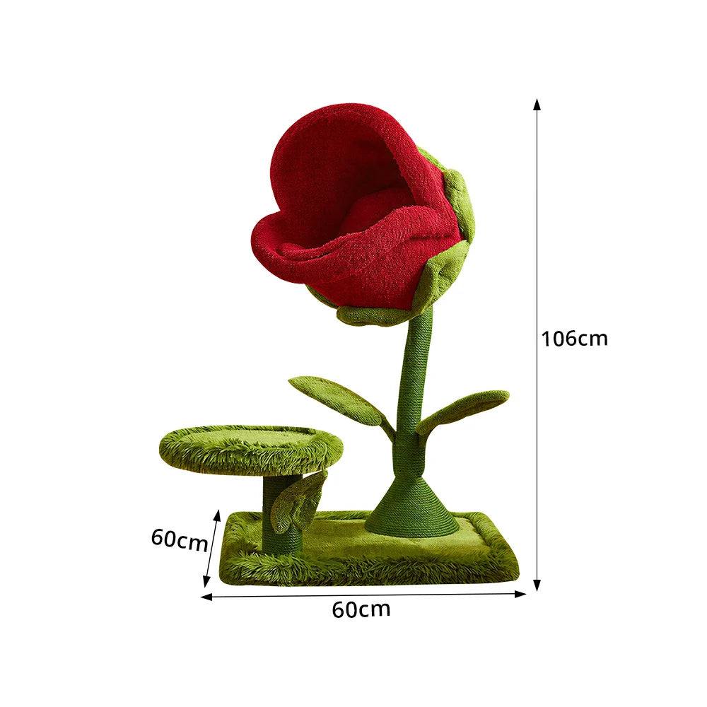 PAWORA Piranha Flower Cat Tree - 106cm Plant-Style Cat Condo with Sisal Scratching Post - Red & Green