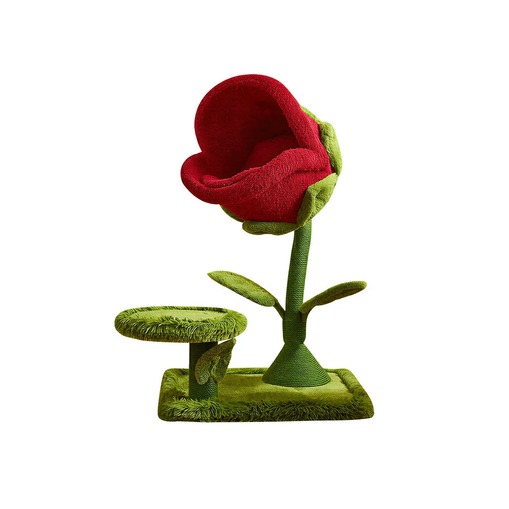 PAWORA Piranha Flower Cat Tree - 106cm Plant-Style Cat Condo with Sisal Scratching Post - Red & Green