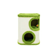 PAWORA Tree Barrel Cat Condo - 52cm Compact Sisal Cat House with Dual Resting Caves - Green & White