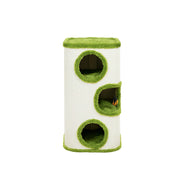 PAWORA Tall Tree Barrel Cat Condo - 76cm Compact Sisal Cat House with Triple Resting Caves - Green & White
