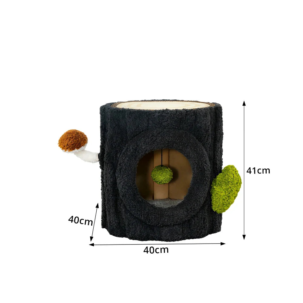PAWORA Tree Stump Cat Condo - 41cm Compact Side Table Cat House with Sisal Scratching Top - Black & Green