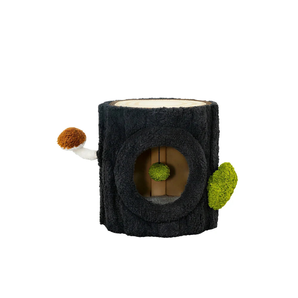 PAWORA Tree Stump Cat Condo - 41cm Compact Side Table Cat House with Sisal Scratching Top - Black & Green