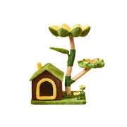 PAWORA Sunflower Cottage Cat Tree - 96cm Garden-Style Cat Condo with Natural Wood Posts - Green & Yellow