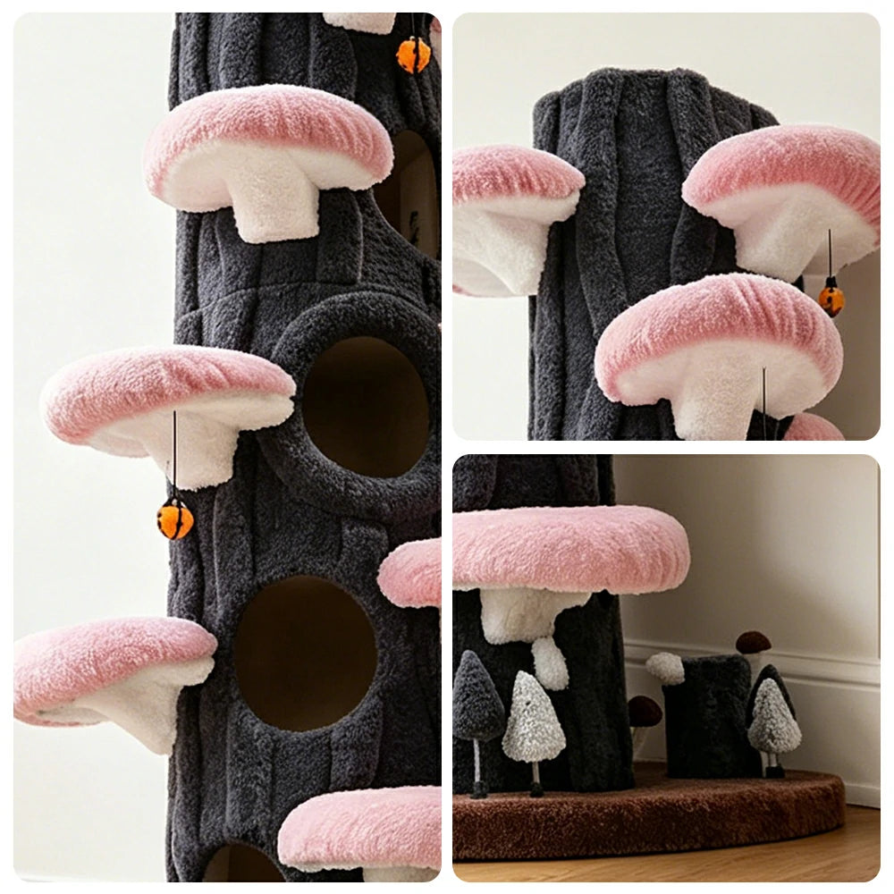 PAWORA Winter Sky Tree Cat Tree - 230cm Tall Multi-Level Cat Condo with Tree Trunk Design - Black & Pink