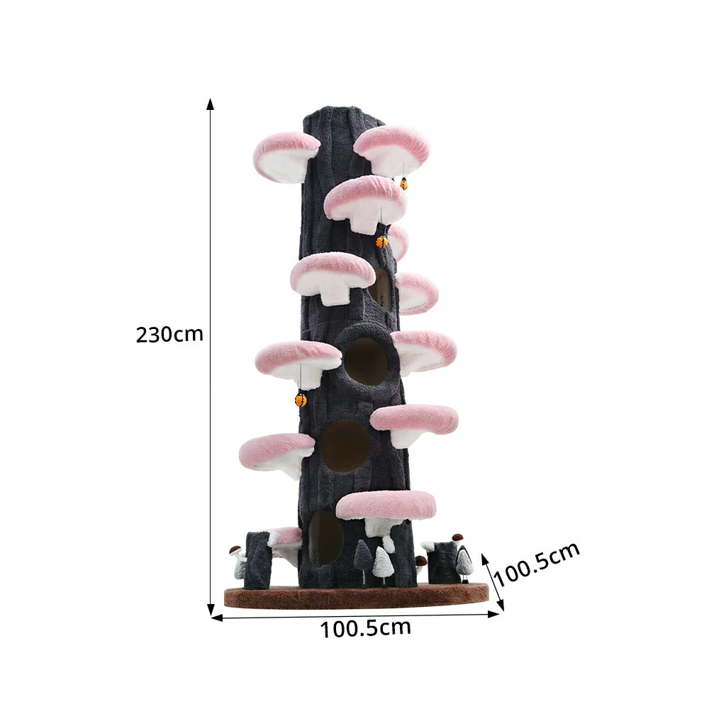 PAWORA Winter Sky Tree Cat Tree - 230cm Tall Multi-Level Cat Condo with Tree Trunk Design - Black & Pink