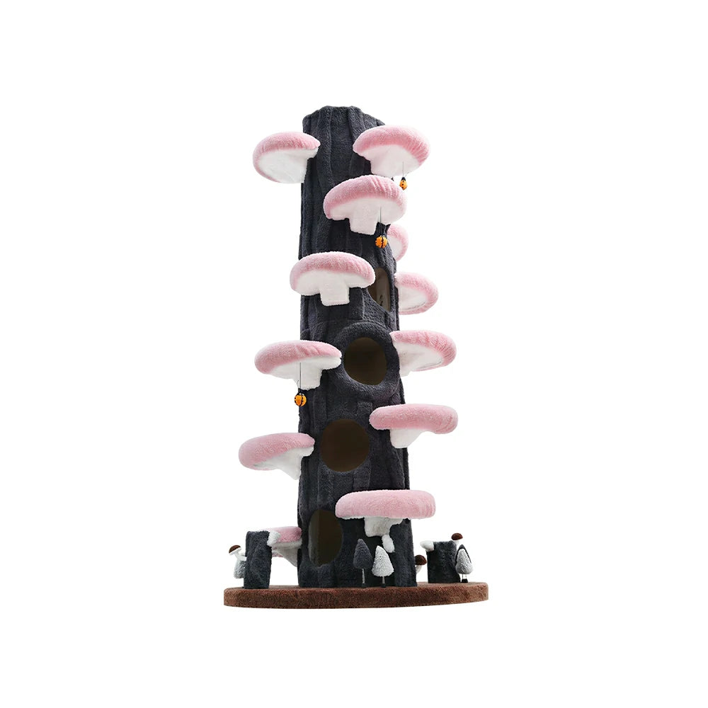 PAWORA Winter Sky Tree Cat Tree - 230cm Tall Multi-Level Cat Condo with Tree Trunk Design - Black & Pink
