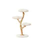 PAWORA Cloud Flower Wood Cat Tree - 140cm Three-Level Solid Wood Cat Tower with Plush Platforms - White