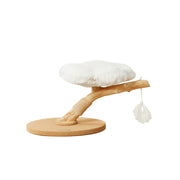 PAWORA Cloud Flower Wood Cat Tree - 48cm Single-Level Solid Wood Cat Perch with Plush Platform - White