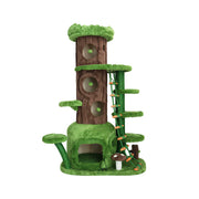 PAWORA Jungle Playground Cat Tree - 205cm Tall Multi-Level Cat Condo with Climbing Ladder - Green Brown