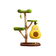 PAWORA Pear Cat Tree - 137cm Three-Level Cat Condo with Natural Wood Posts and Sisal Scratching - Yellow & Green