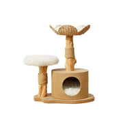 PAWORA Cattail Cat Tree with Natural Wood Scratching Posts 74cm Indoor Cat Condo - Beige