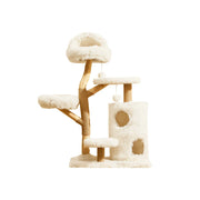 PAWORA Multi Level Cat Tree with Natural Wood Scratching Posts 132.5cm Indoor Cat Condo - Beige