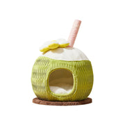 PAWORA Coconut Style Cat Hideaway Bed with Scratching Post Compact 48cm Indoor Pet Resting Nest - Green