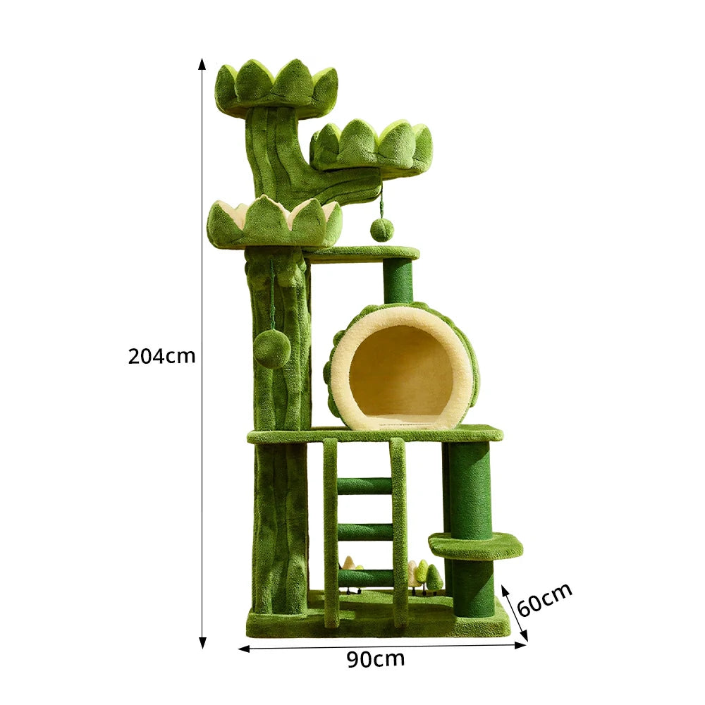 PAWORA Lotus Castle Cat Tree - 204cm Multi-Level Scratching Post for Large Indoor Cats - Green
