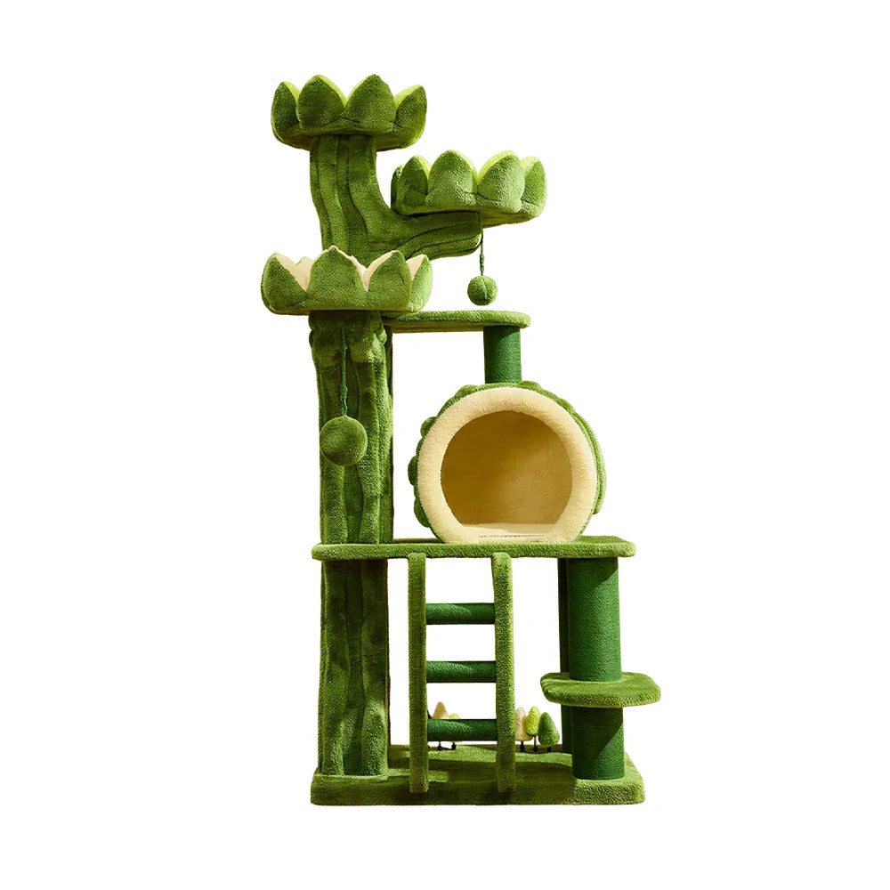 PAWORA Lotus Castle Cat Tree - 204cm Multi-Level Scratching Post for Large Indoor Cats - Green