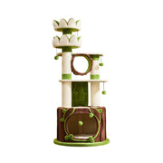 PAWORA Lotus Castle Cat Tree - 186cm Multi-Level Cat Tower with Hideaway and Scratching Posts - White Green