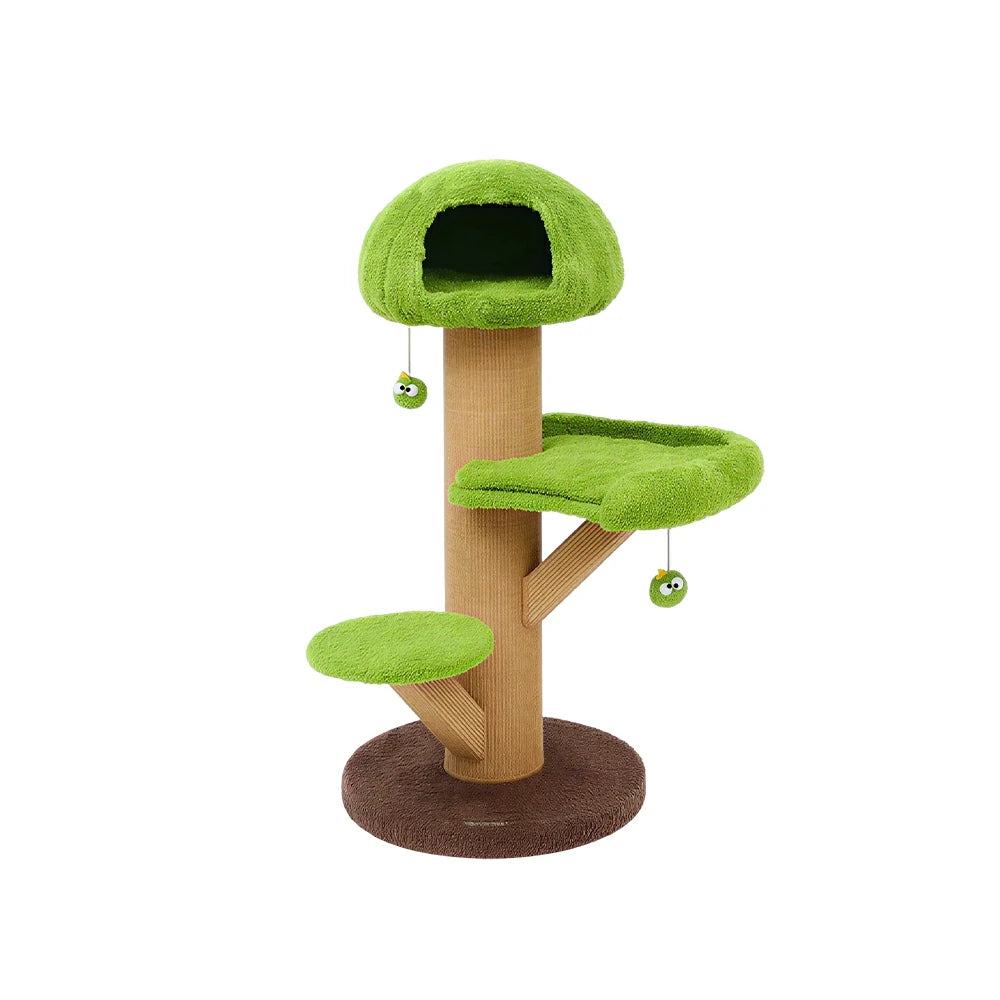 PAWORA Forest Tree House Cat Tree - 131cm Multi-Level Cat Tower with Hideaway and Scratching Post - Green
