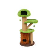 PAWORA Forest Tree House Cat Tree - 145cm Multi-Level Cat Tower with Hideaway and Scratching Posts - Green & Brown