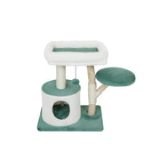 PAWORA Hole House Cat Tree - 75cm Compact Cat Tower with Hideaway Bed and Scratching Posts - Teal & White