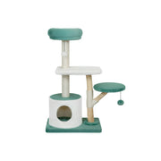 PAWORA Hole House Cat Tree - 110cm Multi-Level Cat Tower with Hideaway Bed and Scratching Posts - Teal & White