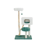 PAWORA Hole House Cat Tree - 137cm Large Cat Tower with Hideaway Bed and Scratching Posts - Teal & White