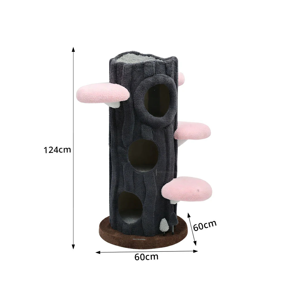 PAWORA French Vintage Tree House Cat Tree - Multi-Level Cat Tower with 4 Pink Jumping Platforms - Grey & Pink