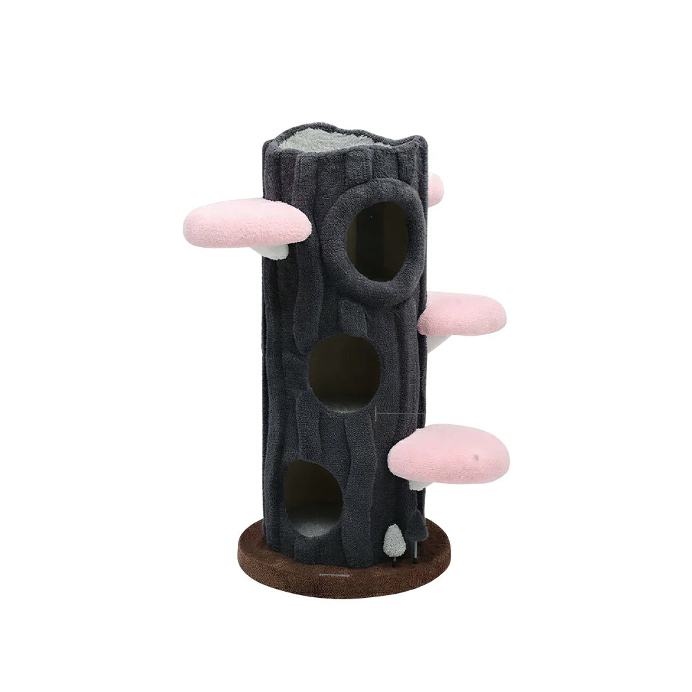 PAWORA French Vintage Tree House Cat Tree - Multi-Level Cat Tower with 4 Pink Jumping Platforms - Grey & Pink