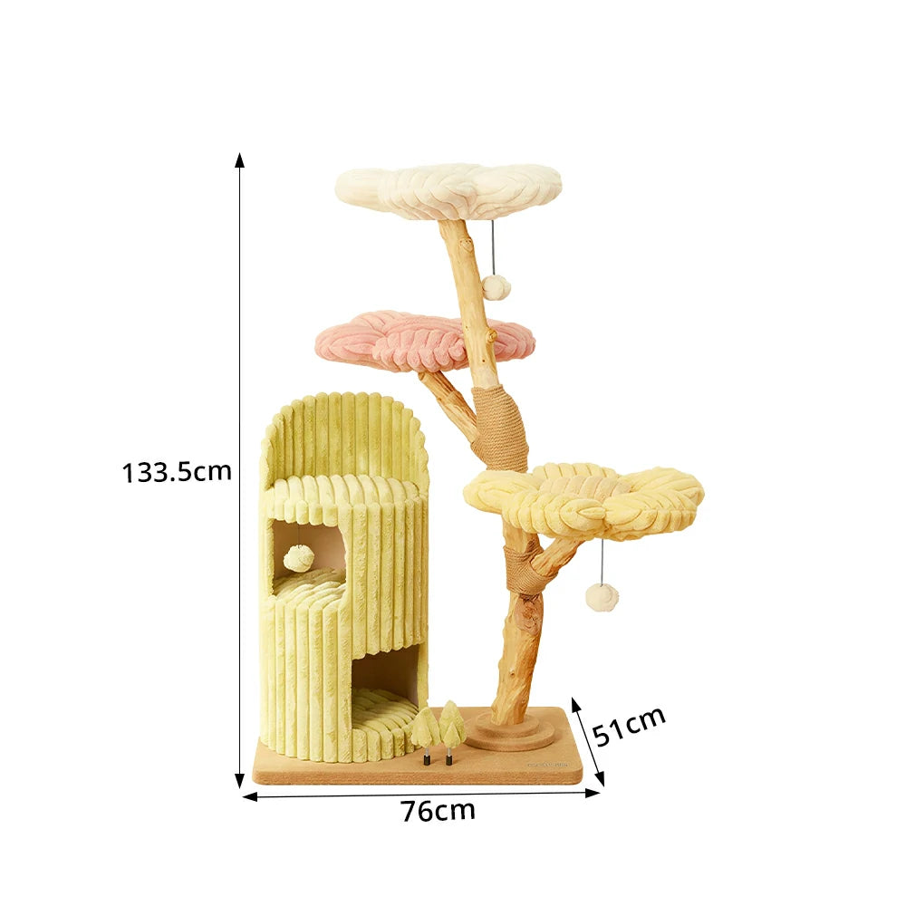 PAWORA Dopamine Holiday Cat Tree - Multi-Level Solid Wood Cat Tower with Hideaway and Jumping Platforms - Multi Colour