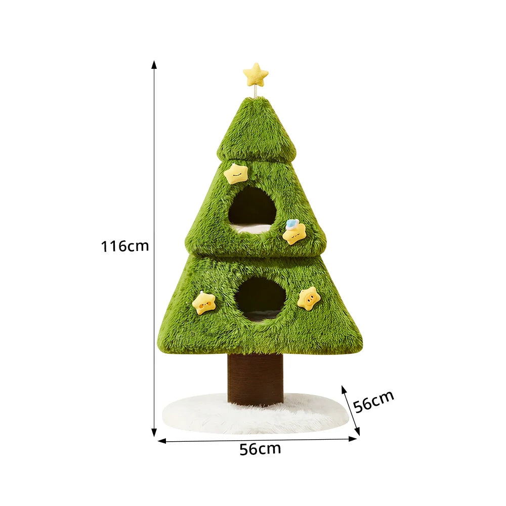 PAWORA Wishing Tree Cat Tree - 116cm Two-Level Cat Tower with 2 Cooling Mats and Scratching Trunk - Green