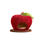PAWORA Apple Cat Hideaway Bed - Compact 48cm Semi-Enclosed Indoor Pet Resting Nest - Red