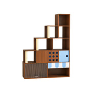 PAWORA Cat Ladder Cabinet - Right High Multi-Level Cat Condo with Storage and Litter Box Area - Walnut