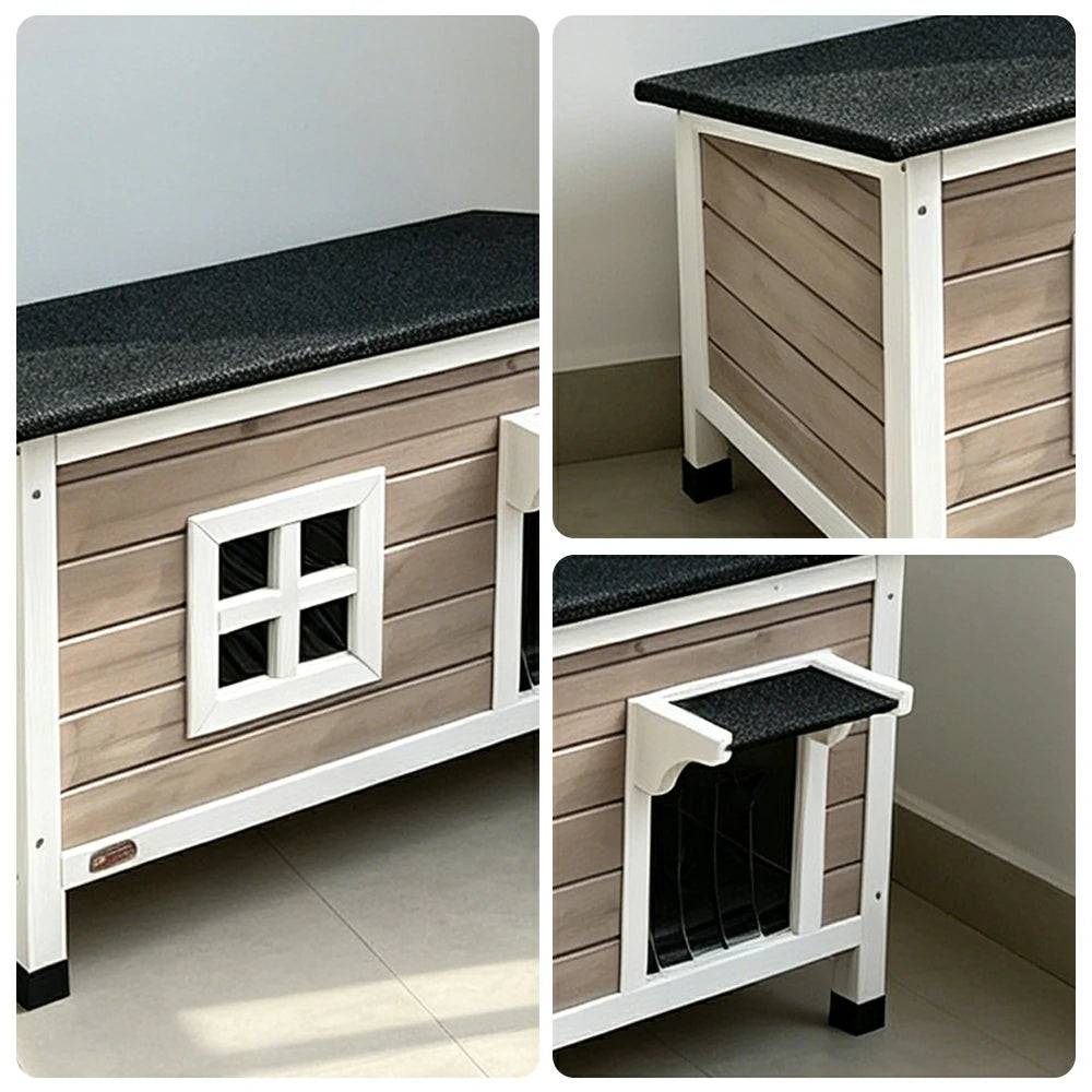 PAWORA Outdoor Wooden Cat House Fir Wood Water-Resistant Openable Roof for Garden Courtyard Balcony - Grey