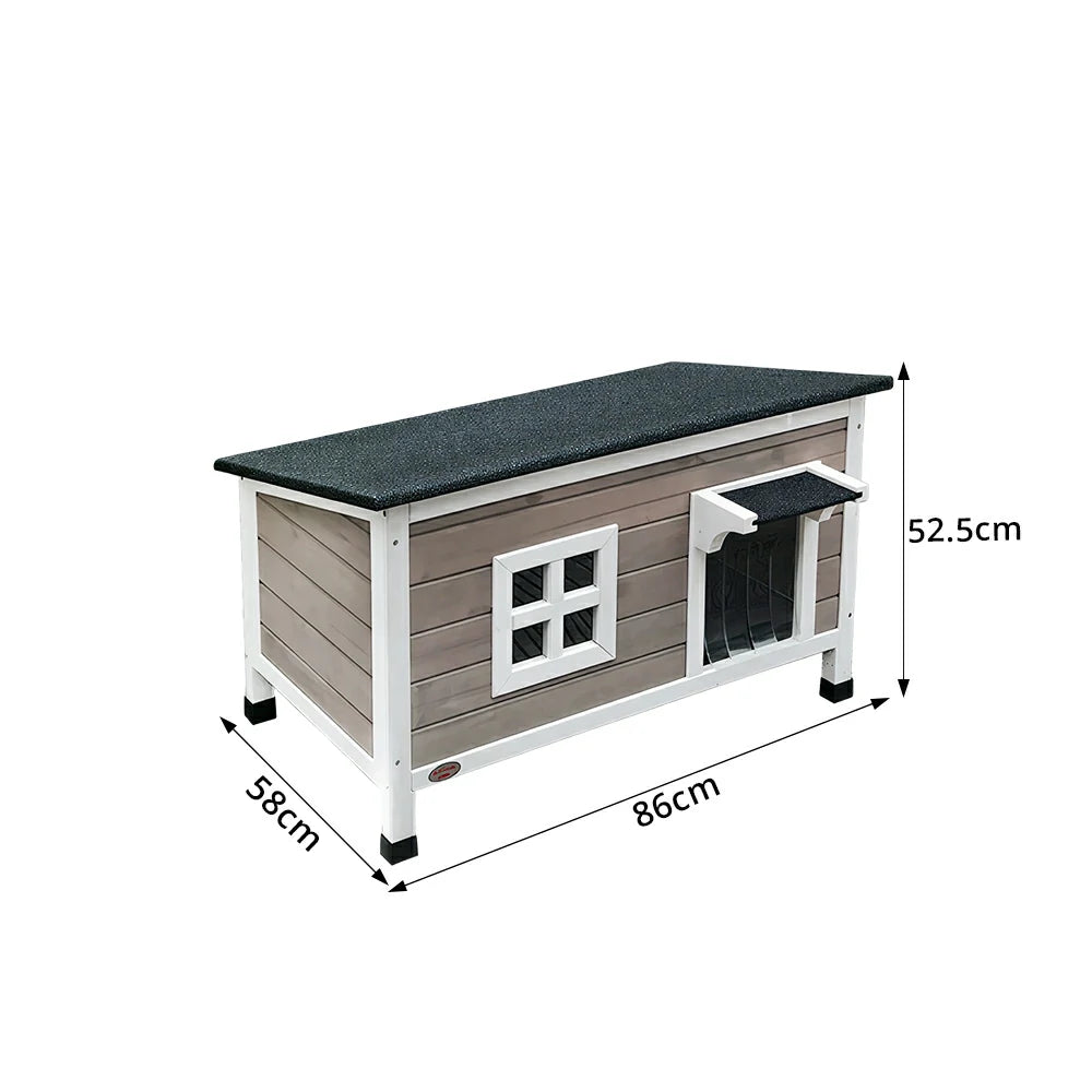 PAWORA Outdoor Wooden Cat House Fir Wood Water-Resistant Openable Roof for Garden Courtyard Balcony - Grey