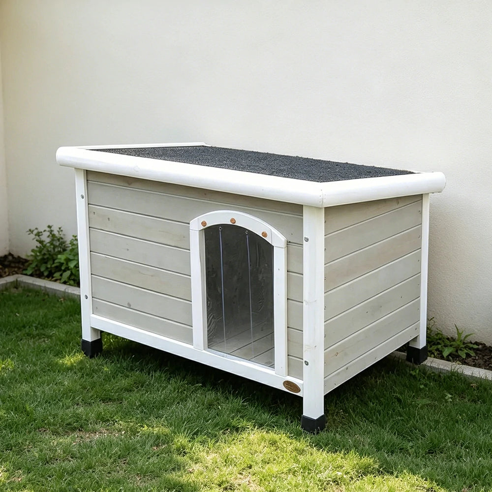 PAWORA Outdoor Wooden Pet House Solid Wood Waterproof Roof Raised Moisture-Proof for Courtyard Garden Balcony