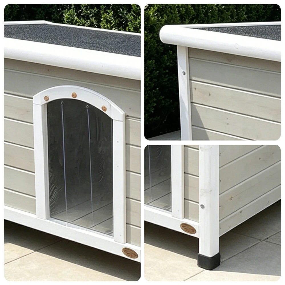 PAWORA Outdoor Wooden Pet House Solid Wood Waterproof Roof Raised Moisture-Proof for Courtyard Garden Balcony