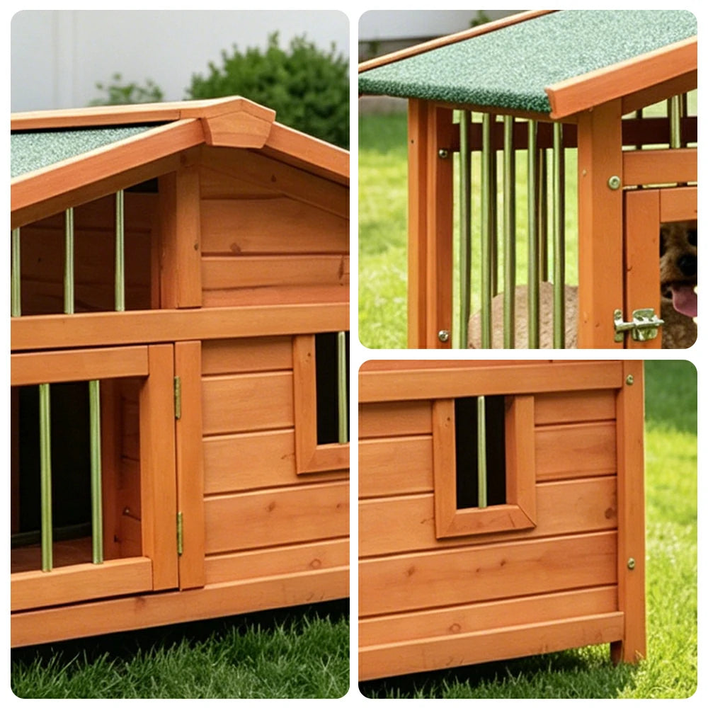 PAWORA Outdoor Fenced Dog House Solid Wood Waterproof Roof Openable Folding Support for Dogs under 7.5kg Courtyard Garden Balcony - Orange