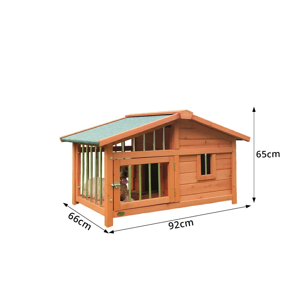 PAWORA Outdoor Fenced Dog House Solid Wood Waterproof Roof Openable Folding Support for Dogs under 7.5kg Courtyard Garden Balcony - Orange